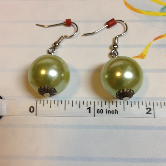 Pearl In A Olive Tone Drop Earrings - Picture 5 of 8